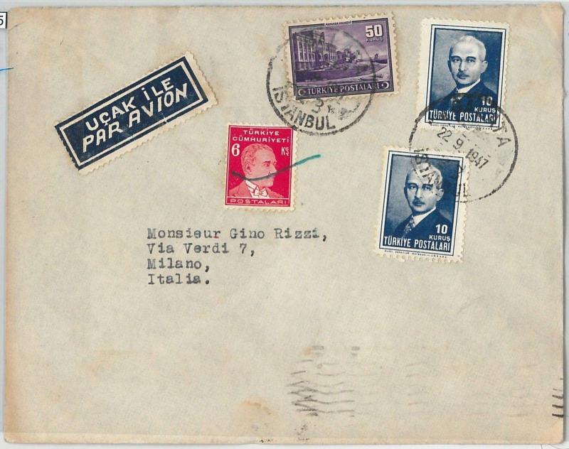 58475  -  TURKEY - POSTAL HISTORY: COVER to ITALY  1947