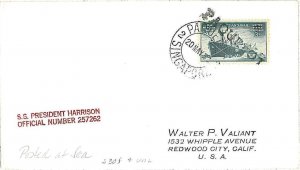 16491 - SINGAPORE \ USA - COVER posted at sea SS  HARRISON 1952  PAQUEBOT