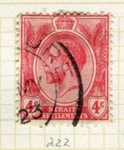 STRAITS SETTLEMENTS; 1921 early GV issue fine used 4c. value