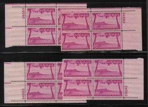 1952 Airmail Sc C46 80c Hawaii matched plate blocks MNH 24593 Durland CV $100