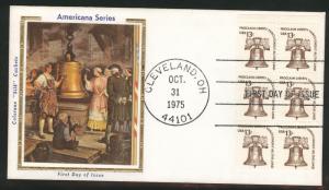 1595a FDC 13c Liberty Bell pane on COLORANO SILK Cache U/A