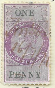 New Zealand Stamp Duty. Revenue Stamps - 1860's -1880's.  One Penny.