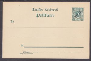 Togo Mi P1 mint 1898 5pf Postal Card, 3 Dots Missing on Address Lines per Michel