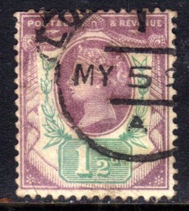 GB 1887 - 92 QV 1 1/2d Purple & Green Used SG 198 ( F1371 )