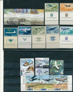 ISRAEL 1959 - 2015 AIR PLANES LOT OF STAMPS ISSUED MNH WITH TABS 