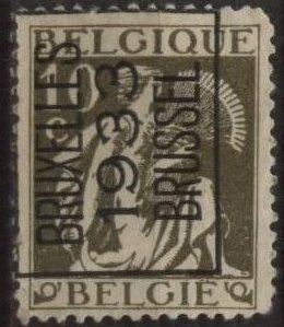 Belgium 247 (used, 1933 precancel) 10c gleaner, olive green (1932)