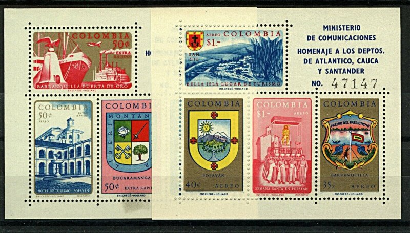 Colombia 1961 Atlantico Tourism Sheetlets sgMS1087+1089 cv£40+  UM Stamps