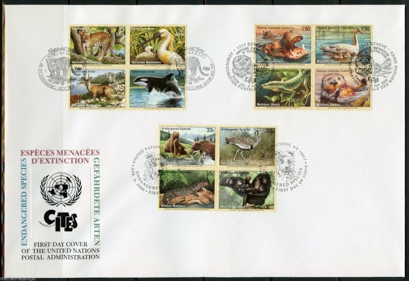 UNITED NATIONS SPECTACULAR COVER HOLDING 2000  ENDANGERED SPECIES 4 FDC 