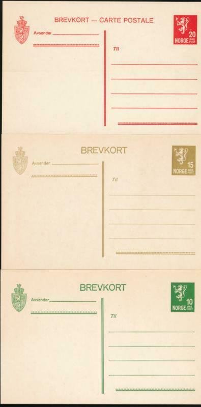 NORWAY Mi. P74-76 POSTAL STATIONERY POSTAL CARD (3) 1926 CARDS