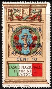 1919 Italy Charity Poster Stamp 10 Centesimo Fasci Femminili White Cross Lottery