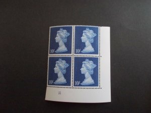 GB QEII 1969 10/- Machin High Value in Plate Block of 4 Plate 1A Unmounted Mint