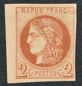 FRANCE 39 USED, 2c RED BROWN, 3 1/2 MARGIN