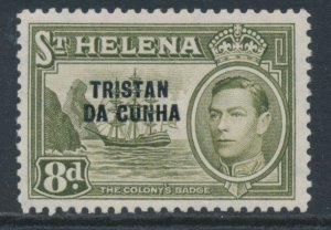 Tristan Da Cunha 1952 SG 8 8d Olive-Green WMK Multi Script CA Mint Hinged