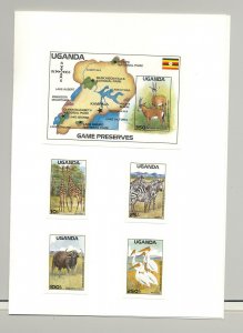 Uganda #637-641 Animals, Birds, Maps 4v & 1v S/S Imperf Proofs in Folder