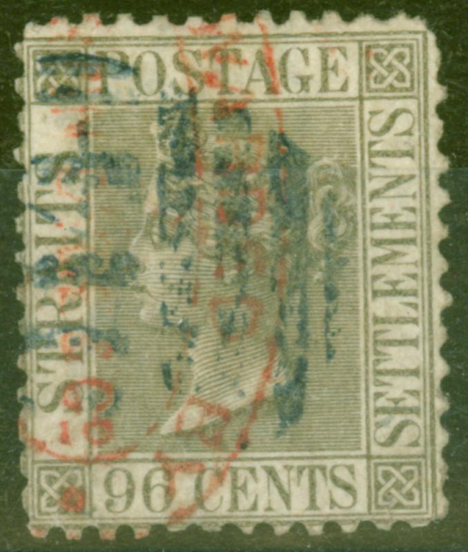 Straits Settlements 1871 96c Grey SG19a P.12.5 Ave Used