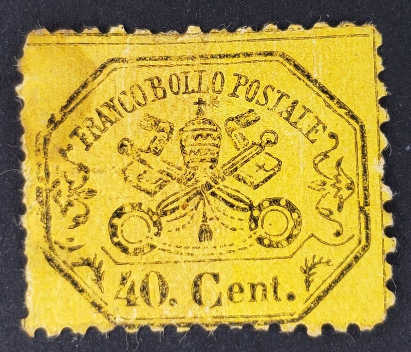 Italy/Roman States, Scott #24, VG unused, OG, crease, thin/stain, hinge remnants