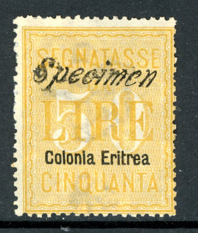 Italy 1903 Colony ERITREA  500 Lire Yellow Specimen OP Scott #J12 Mint H197