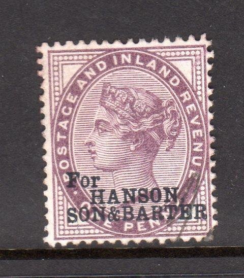 1d LILAC WITH 'HANSON SON & BARTER' PROTECTIVE OVERPRINT 