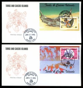 1995 Turks & Caicos Islands Scott 1110-19 Used Set of 10 on 4 FDC's Unad...