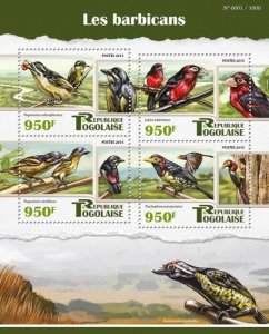 2015 TOGO MNH. BARBETS  Yvert&Tellier Code: 4726-4729  |  Michel Code: 7018-7021