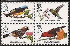 1998Tropical Birds Block of 4 32c Postage Stamps, Sc#3222-3225. MNH, OG