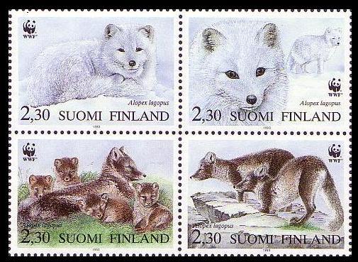 Finland WWF Arctic Fox 4v Block of 4 1993 MNH SG#1310-1313 MI#1202-1205