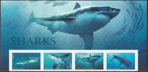 US 5223 5224 5225 5227 Sharks forever header strip (4 stamps) MNH 2017 