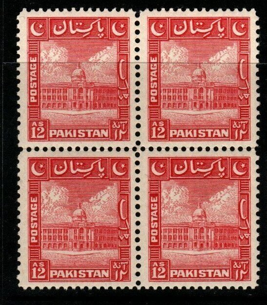 PAKISTAN SG37 1948 12a SCARLET BLOCK OF 4 MNH