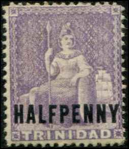 Trinidad SC# 62 Britannia surcharged  1/2p wmk1 MVLH