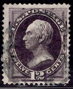 US Stamp #162 12c Dull Violet Clay USED SCV $135. 4 Margins, clean stamp.