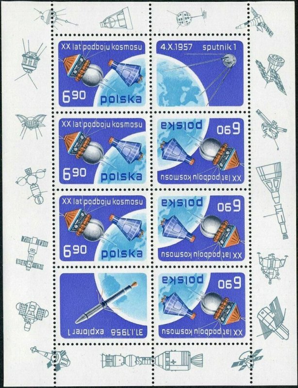 Poland 1977 MNH Stamps Mini Sheet Scott 2248a Space Research Conquest Sputnik