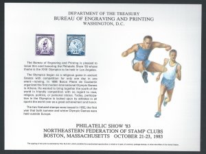 U.S. #SC89 NH Philatelic Show '83 Souvenir Card