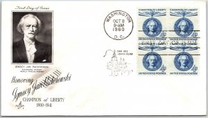 U.S. FIRST DAY COVER IGNACY JAN PADERWSKI CHAMPION OF LIBERTY BLOCK (4) 1960