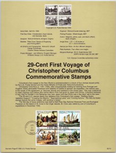 USPS SOUVENIR PAGE 29-CENT FIRST VOYAGE OF CHRISTOPHER COLUMBUS 1492 - 1992
