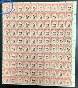 J88  Postage Due  1/2 c MNH Sheet of 100   1959