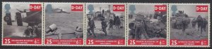 Great Britain #1566a MNH strip of 5, 50th anniversary of D-Day, issued 1994