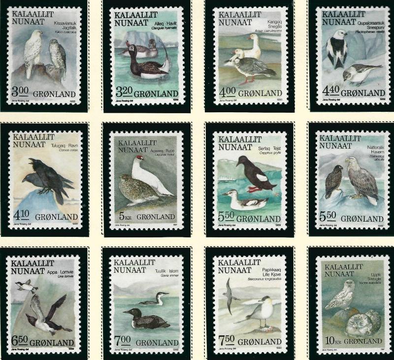 Greenland 1987-90 Indiginous Birds Sc #177 -188  Pristine! Cat $35++