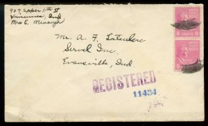 U.S. Scott 814 (2) Prexies on 1943 Indiana Registered First-Class Cover