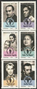 MEXICO 1950a-f, RADIO PERSONALITIES, BLOCK OF SIX. MNH. VF.