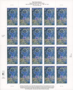 2003 US Scott #B3 37+8 cent Stop Family Violence Semi-Postal Sheet of 20, MNH