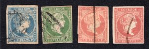Cuba 1855 Set of 4 Isabella II, Scott 12-14, 14a used, value = $12.00