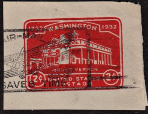 SC#U525 2¢ Washington Bicentennial Cut Square (1932) Used