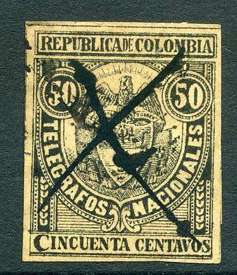 COLOMBIA; 1860s-70s early classic TELEGRAFOS imperf issue...