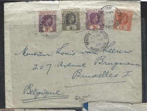 MAURITIUS COVER (P1311B) 1939  KGVI2C+3CX2+12C COVER TO BELGIUM