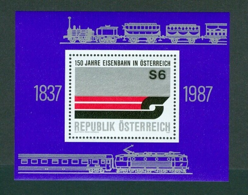 Austria. 1987 Souvenir Sheet. MNH Austria Railways 150 Year. 1937-1987. Sc# 1399