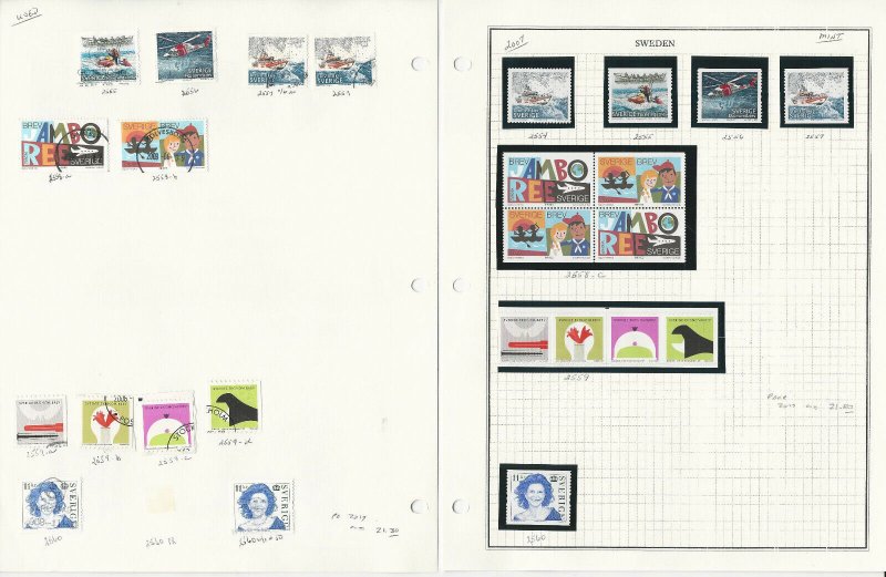Sweden Stamp Collection on 9 Pages, 2007 Mint NH & Used, JFZ