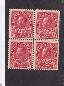 CANADA BOB # MR1 VF-MNH KGV 2cts WAR TAX BLOCK OF 4 CAT VALUE $480