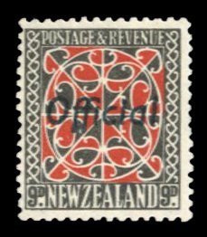 New Zealand #O69 Cat$80, 1938 9p black and scarlet, hinged