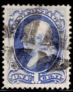 US Stamp #145 1c Ultramarine Franklin USED SCV $20. Superb Centering.