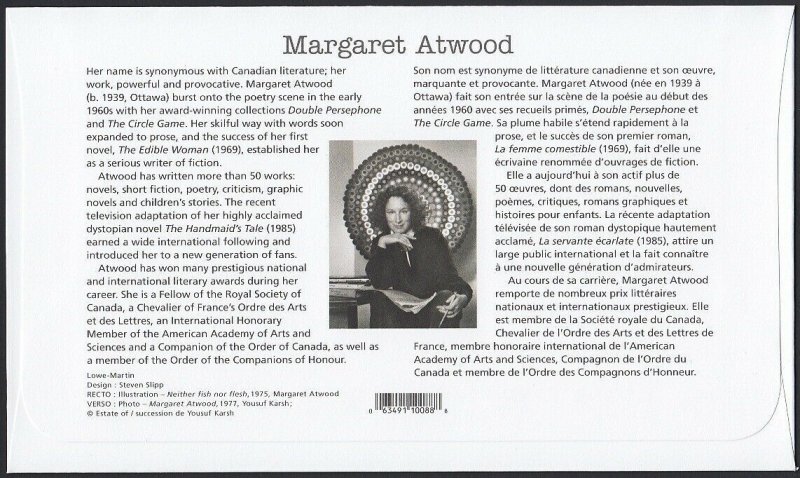 MARGARET ATWOOD = WRITER = Official FDC Canada 2021